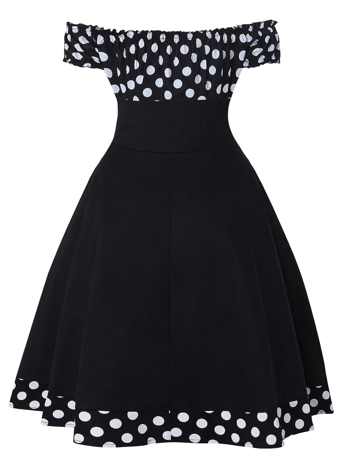 Schwarz 1950er Schulterfrei Polka Dots Kleid mit Zubehör-Set - Image 4