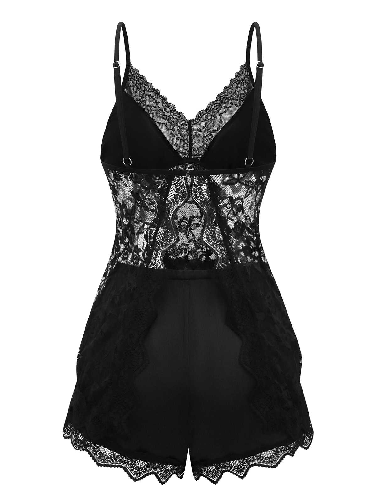 Schwarz 1950er Slip Spitze Blumen Pyjama - Image 2