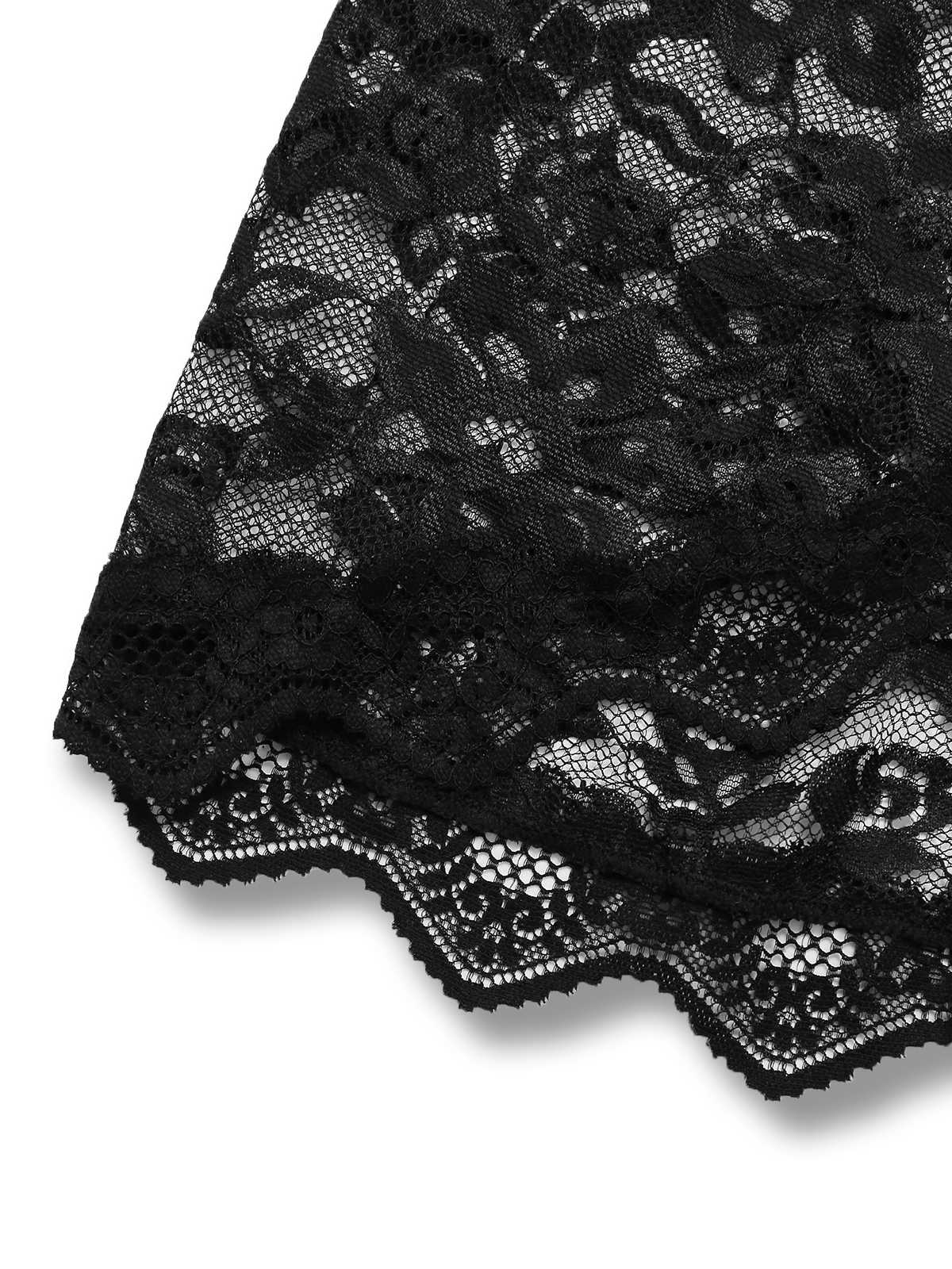 Schwarz 1950er Slip Spitze Blumen Pyjama - Image 4