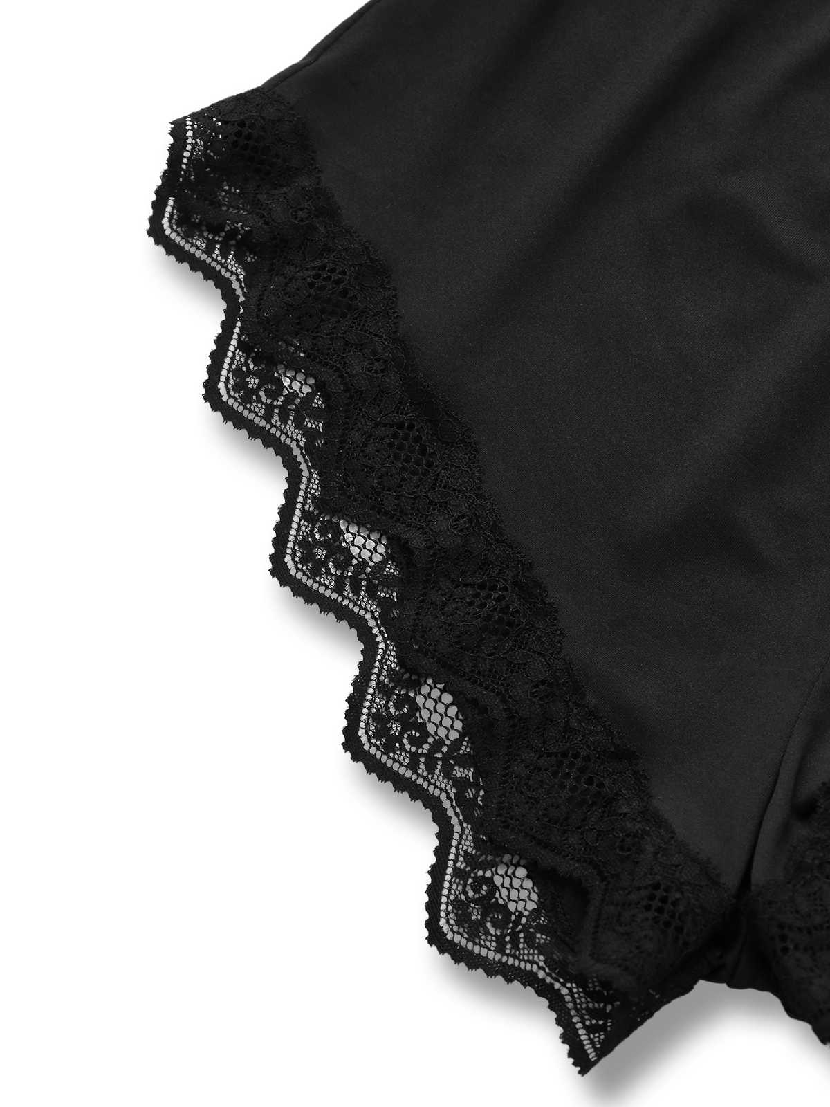 Schwarz 1950er Slip Spitze Blumen Pyjama - Image 5