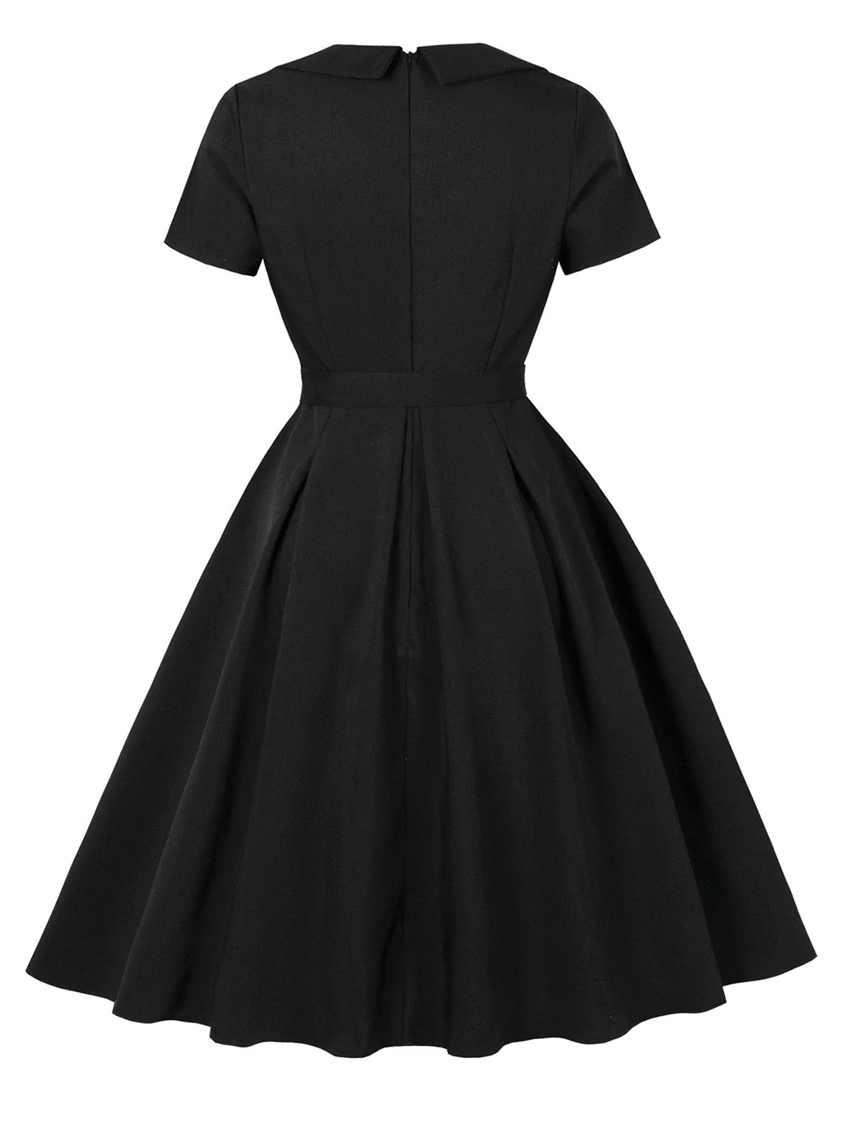 Schwarz 1950er Solide 3D Rose Revers Swing Kleid - Image 4