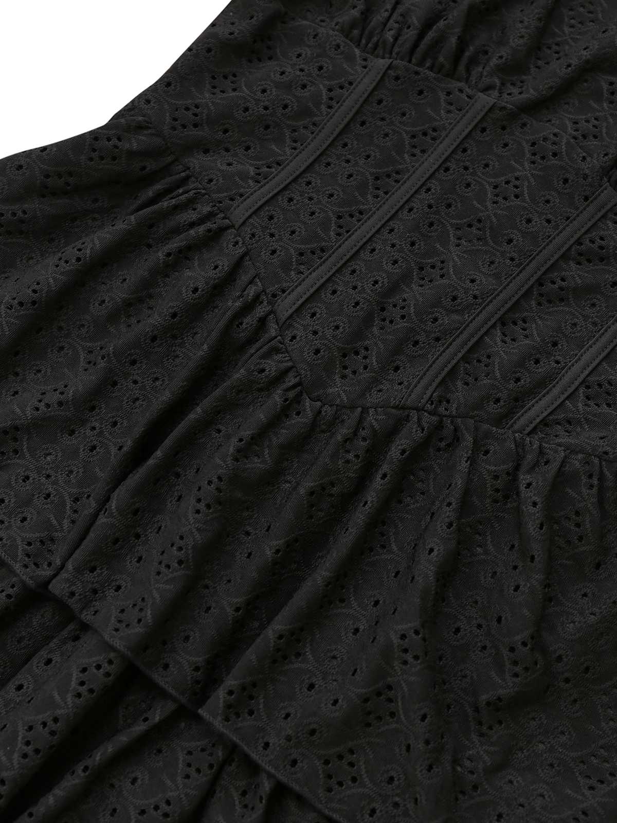 Schwarz 1950er Solide Puffärmel Korsett Hohl Stricken Kleid - Image 4