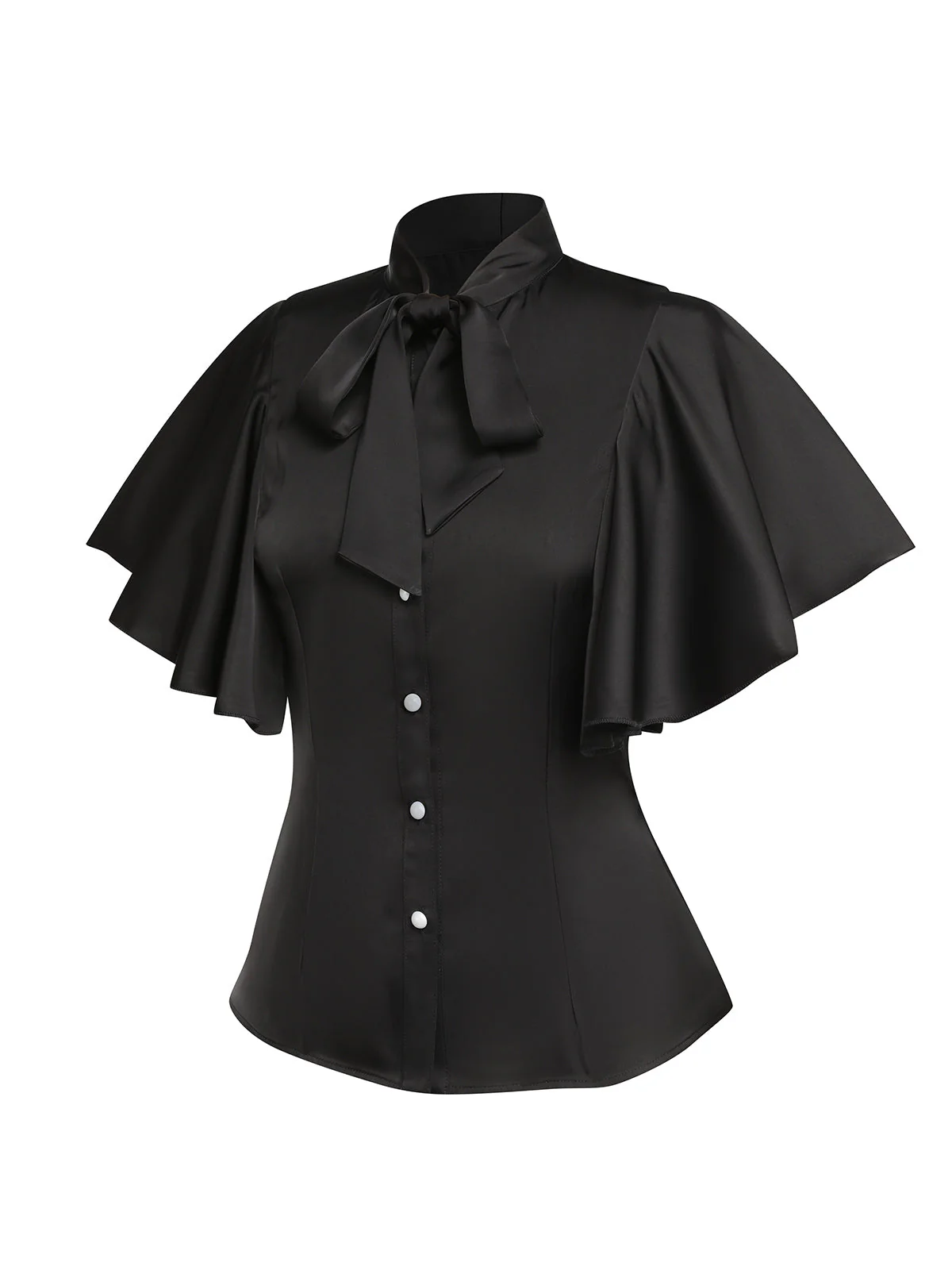 [Vorverkauf] Schwarz 1950er Solide Rüschenärmel Bluse - Image 2