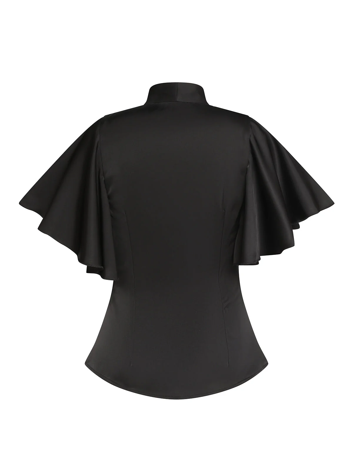 [Vorverkauf] Schwarz 1950er Solide Rüschenärmel Bluse - Image 3