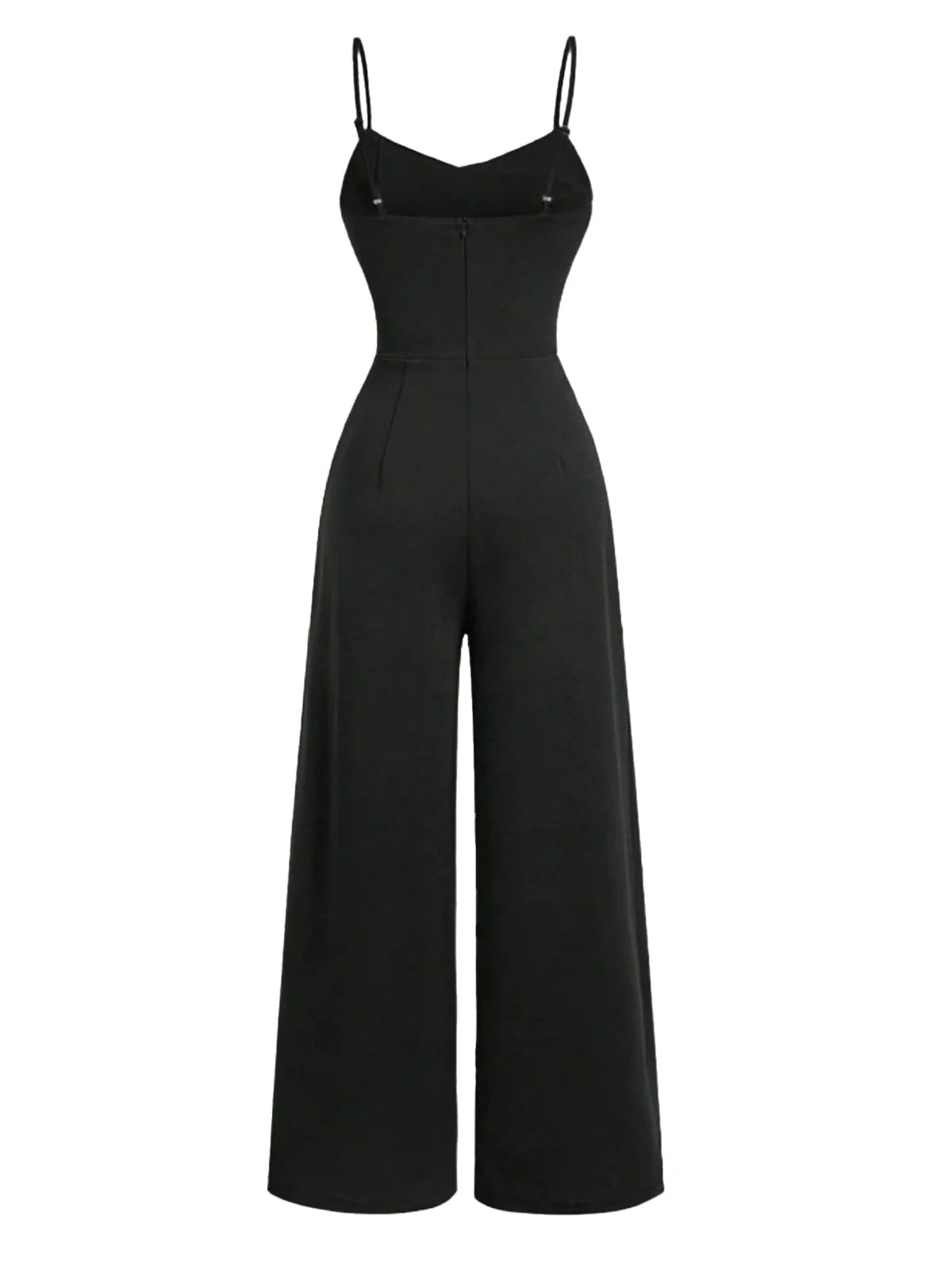 Schwarz 1950er Solide Schalkragen Spitze Patchwork Jumpsuit - Image 3