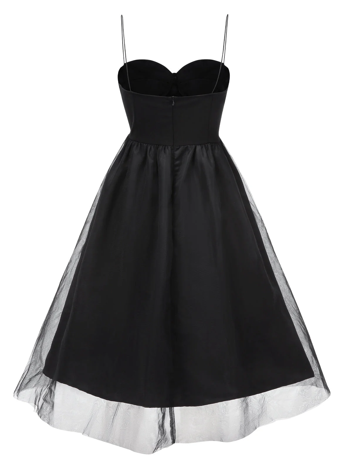 Schwarz 1950er Solide Spaghetti Träger Netz Kleid - Image 2
