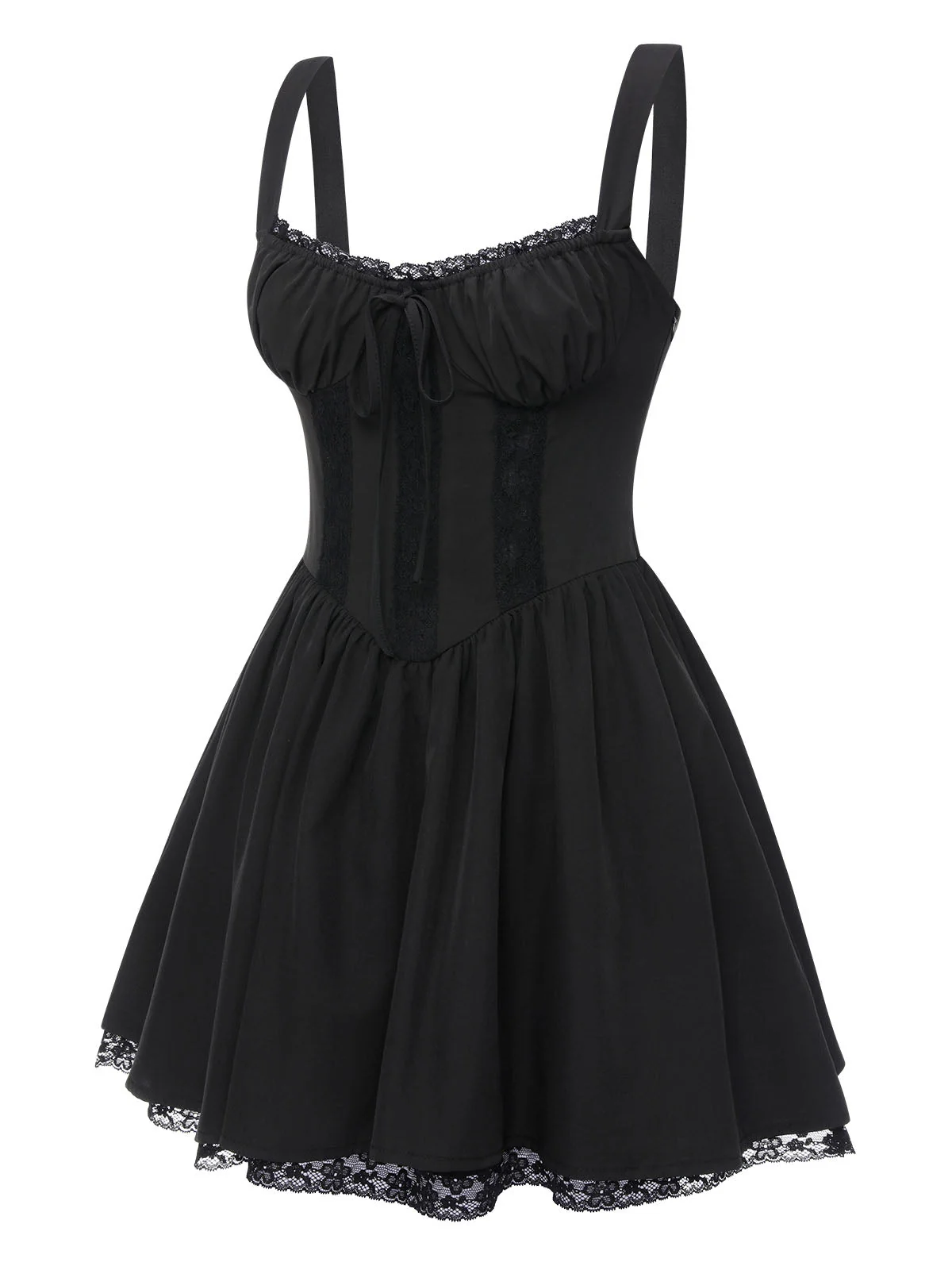 Schwarz 1950er Solide Spitze Gotisch Kleid - Image 4