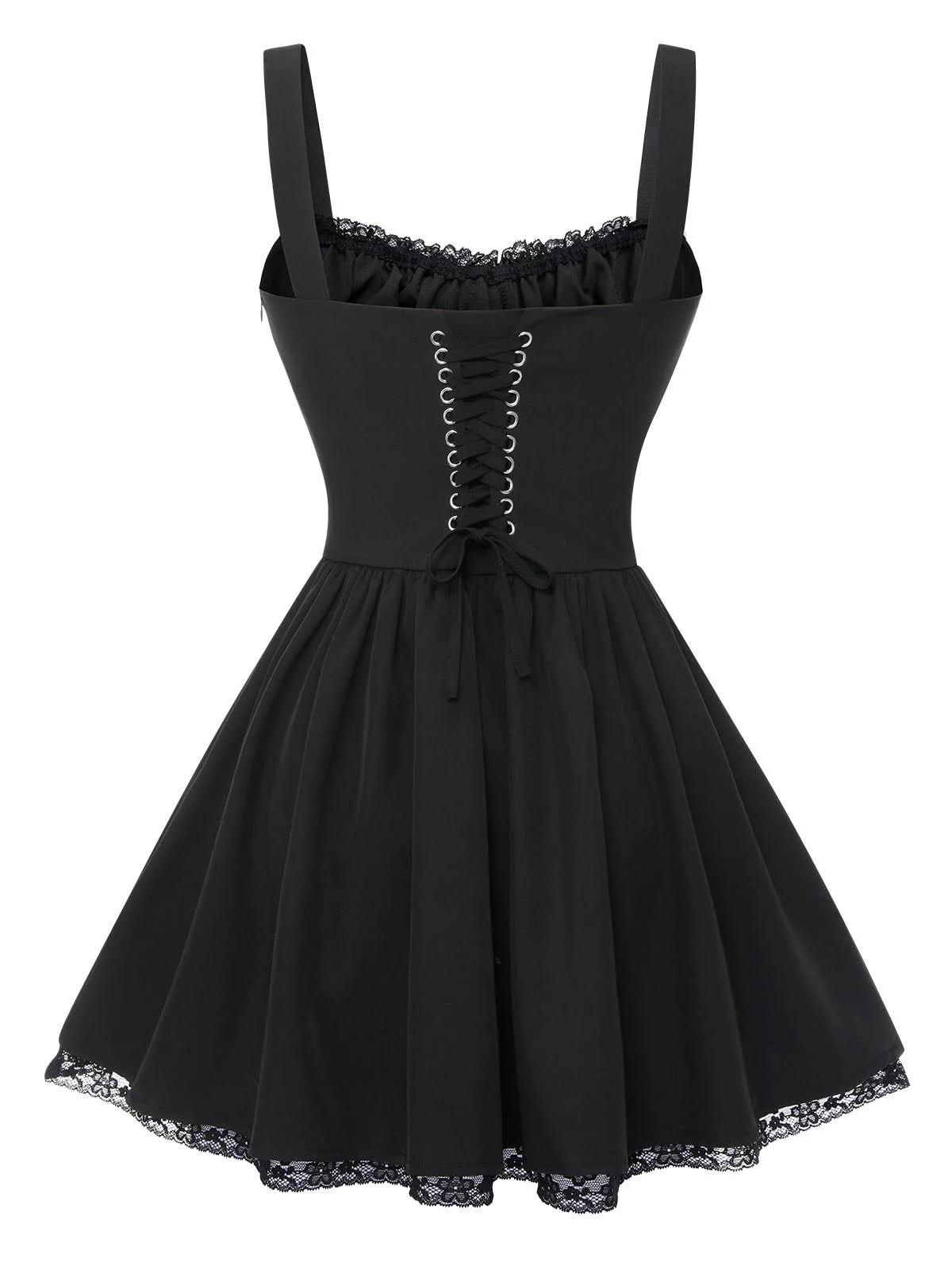 Schwarz 1950er Solide Spitze Gotisch Kleid - Image 5