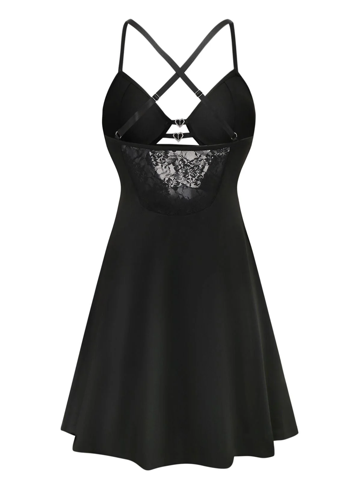 Schwarz 1950er Solide Spitze Strappy Nachthemd - Image 2