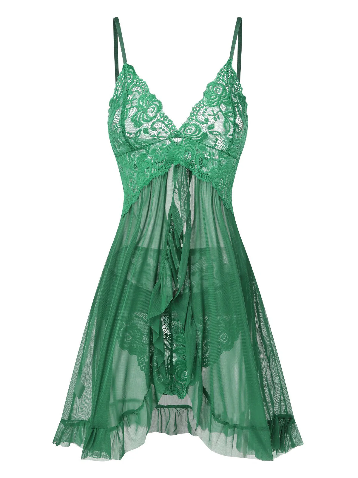 Schwarz 1950er Spaghetti Träger Spitze Transparent Nachthemd - Image 11