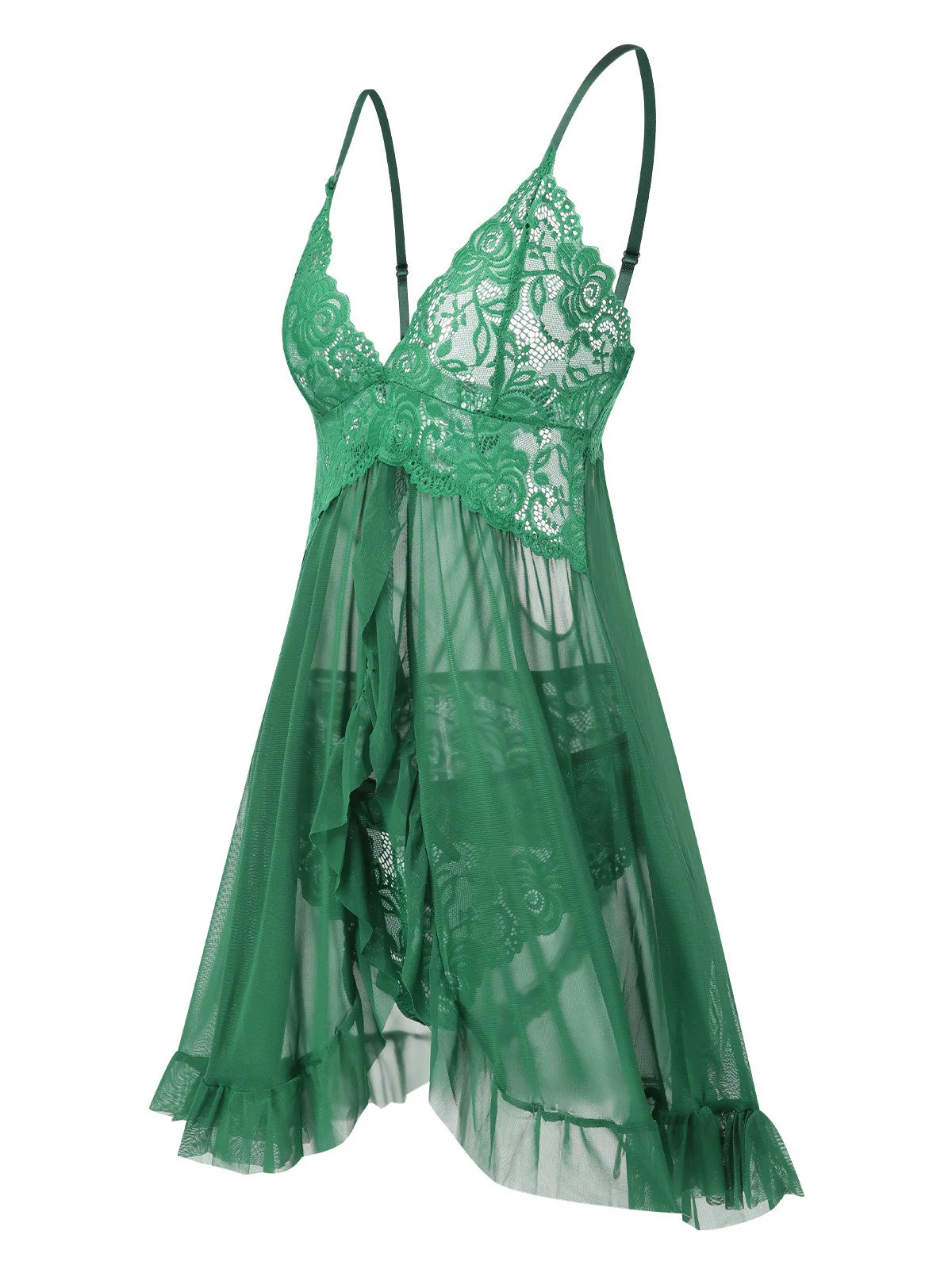 Schwarz 1950er Spaghetti Träger Spitze Transparent Nachthemd - Image 12