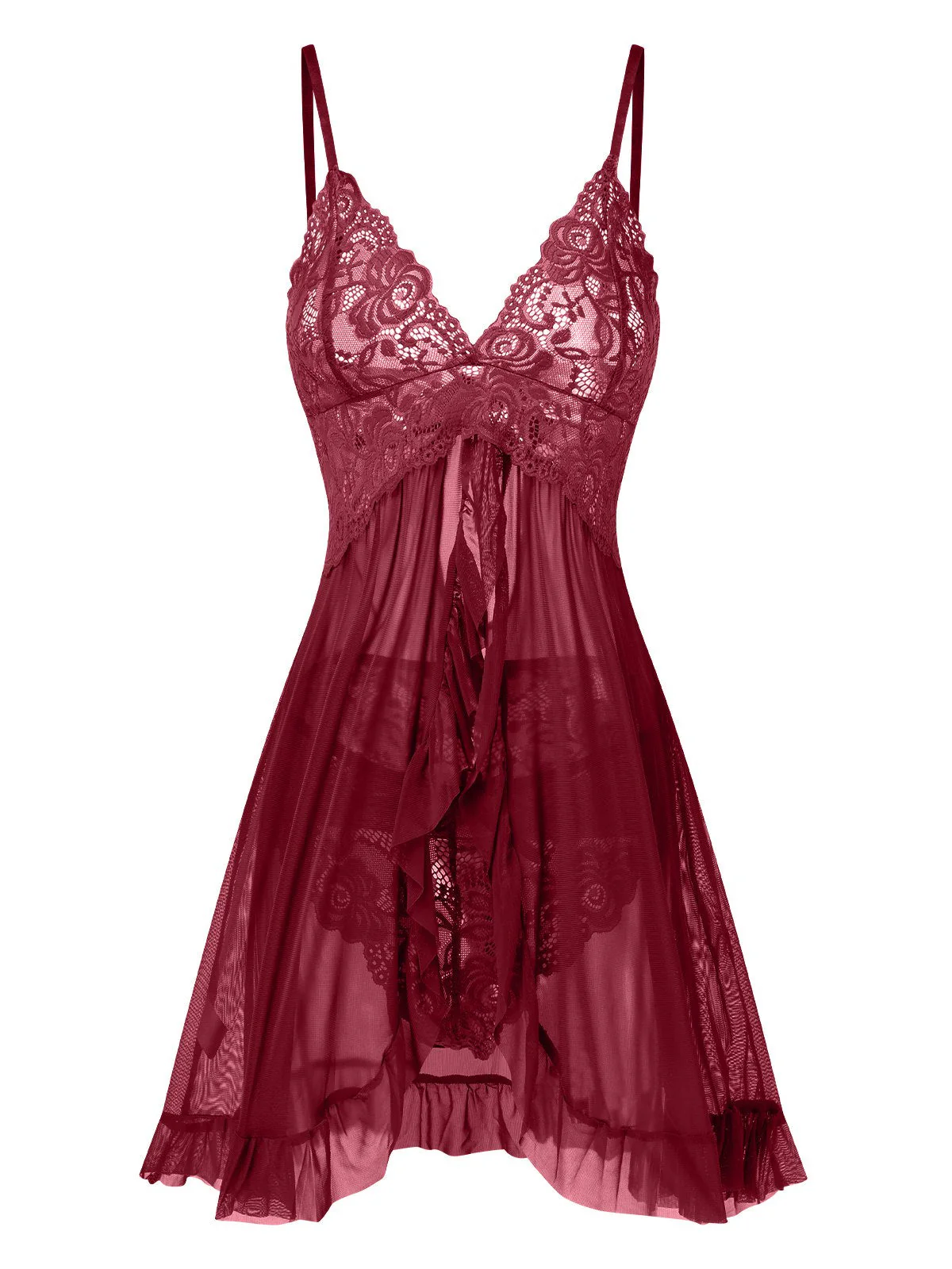 Schwarz 1950er Spaghetti Träger Spitze Transparent Nachthemd - Image 7
