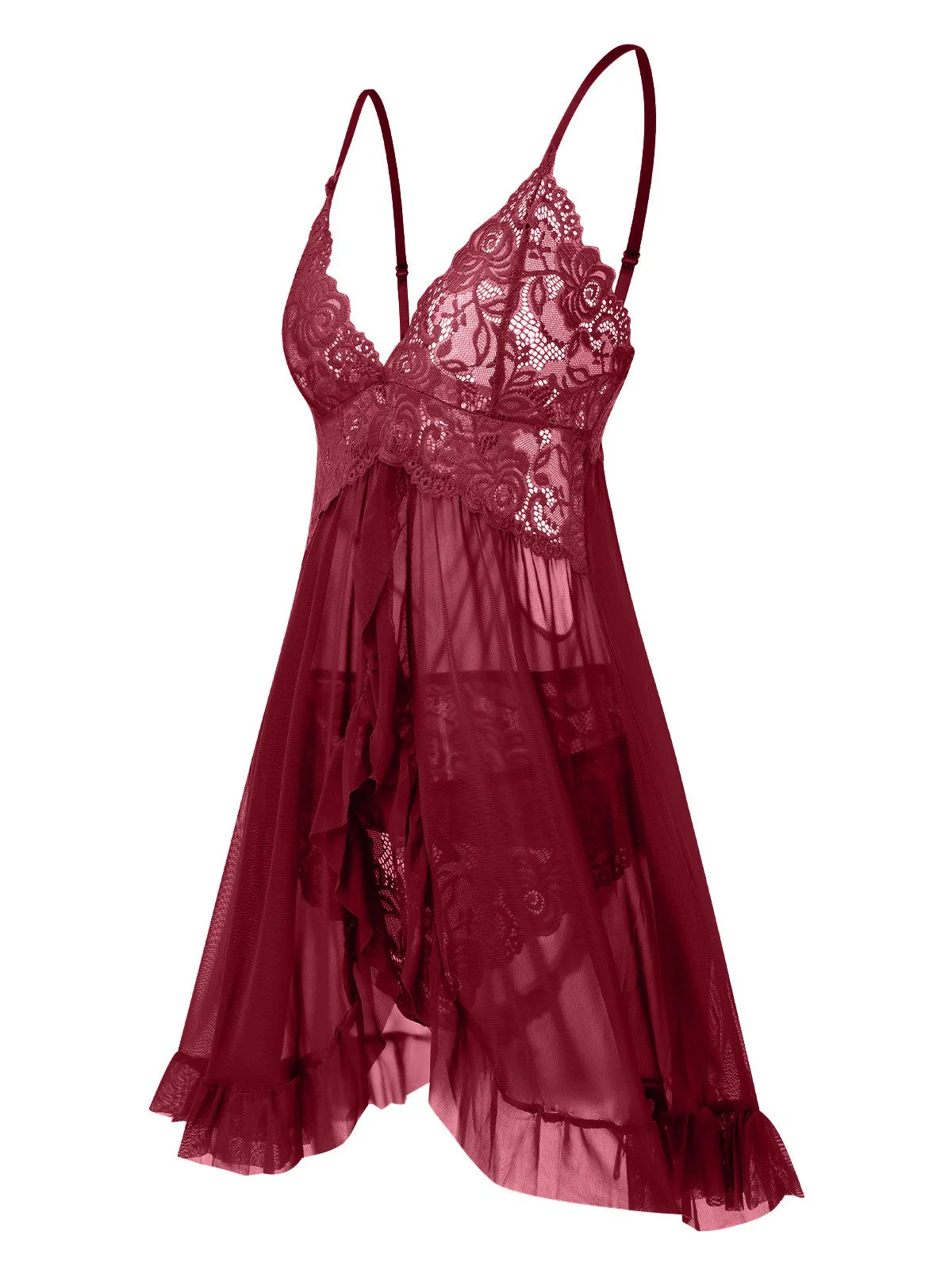 Schwarz 1950er Spaghetti Träger Spitze Transparent Nachthemd - Image 8