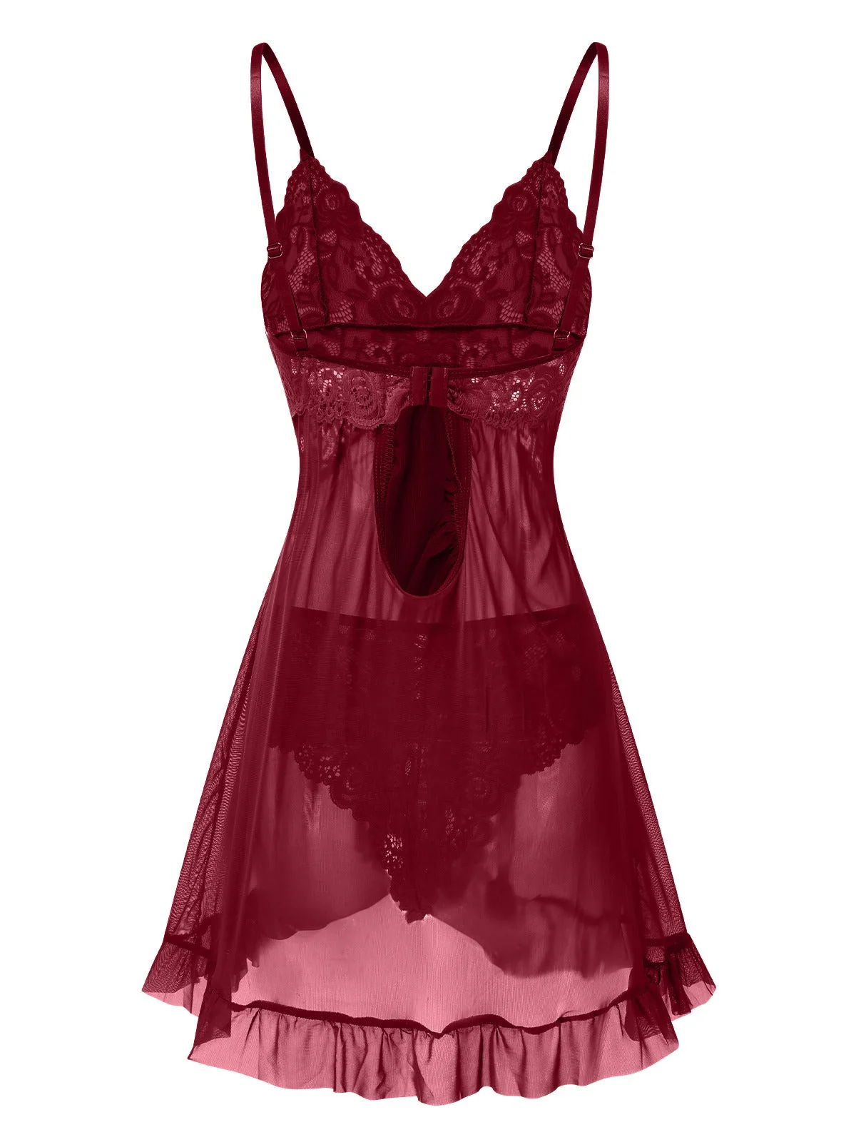 Schwarz 1950er Spaghetti Träger Spitze Transparent Nachthemd - Image 9