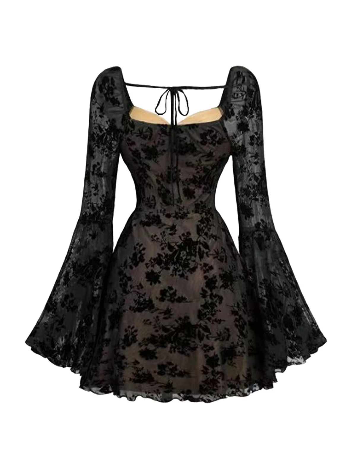Weinrot 1950er Spitze Blumen Bischofsärmel Kleid - Image 10