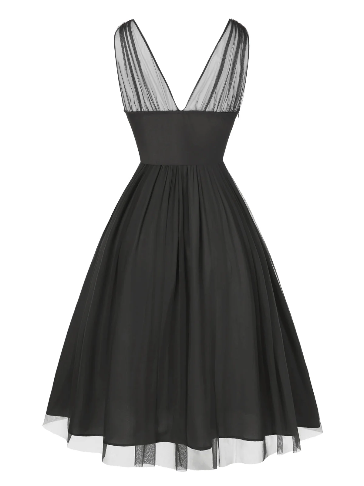 Schwarz 1950er Spitze Blumen Netz Swing Kleid - Image 5