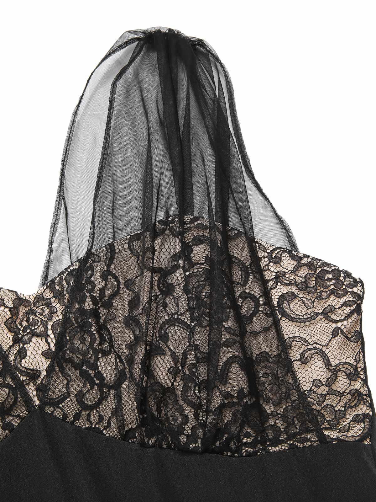 Schwarz 1950er Spitze Blumen Netz Swing Kleid - Image 6