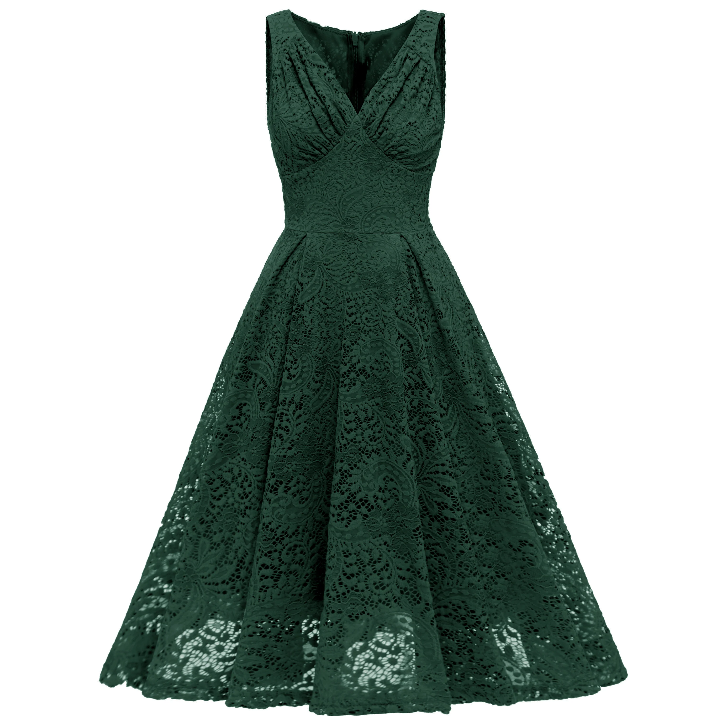 Rot 1950ER SPITZE BLUMEN SWING KLEID - Image 25
