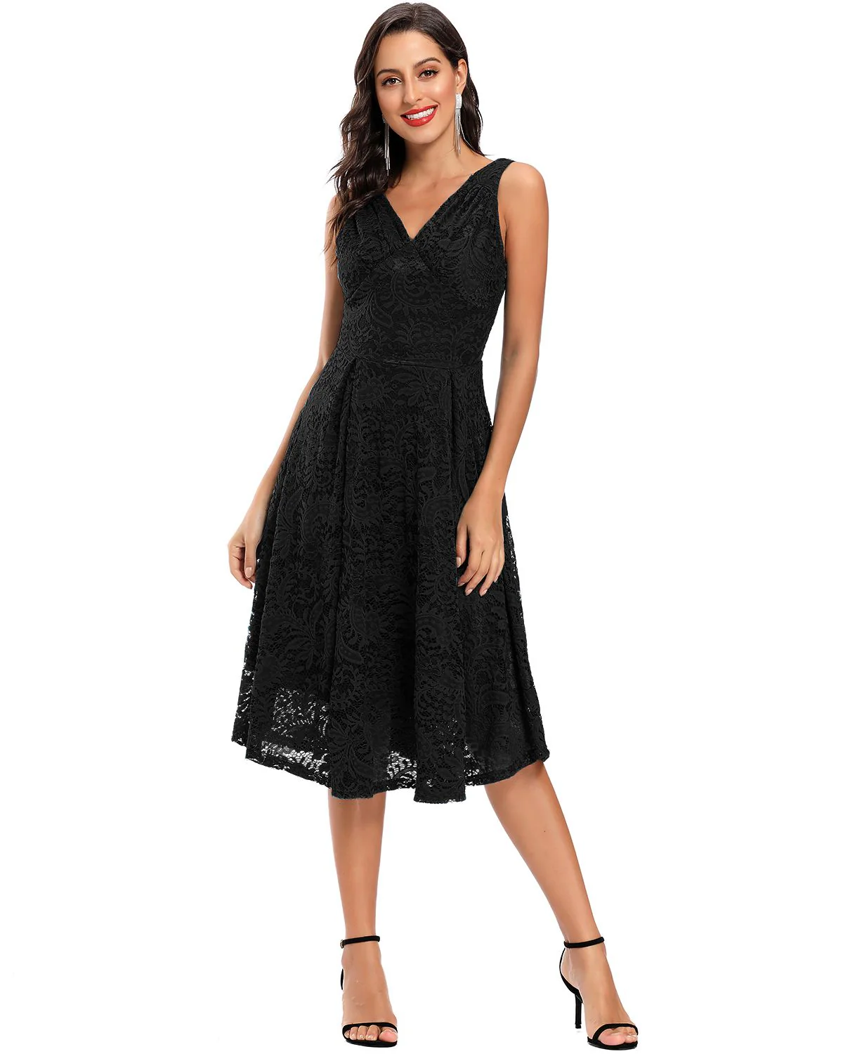 Rot 1950ER SPITZE BLUMEN SWING KLEID - Image 24