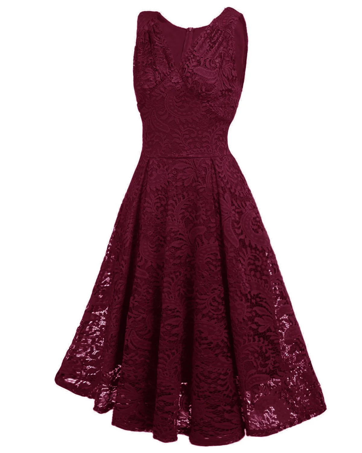 Rot 1950ER SPITZE BLUMEN SWING KLEID - Image 3