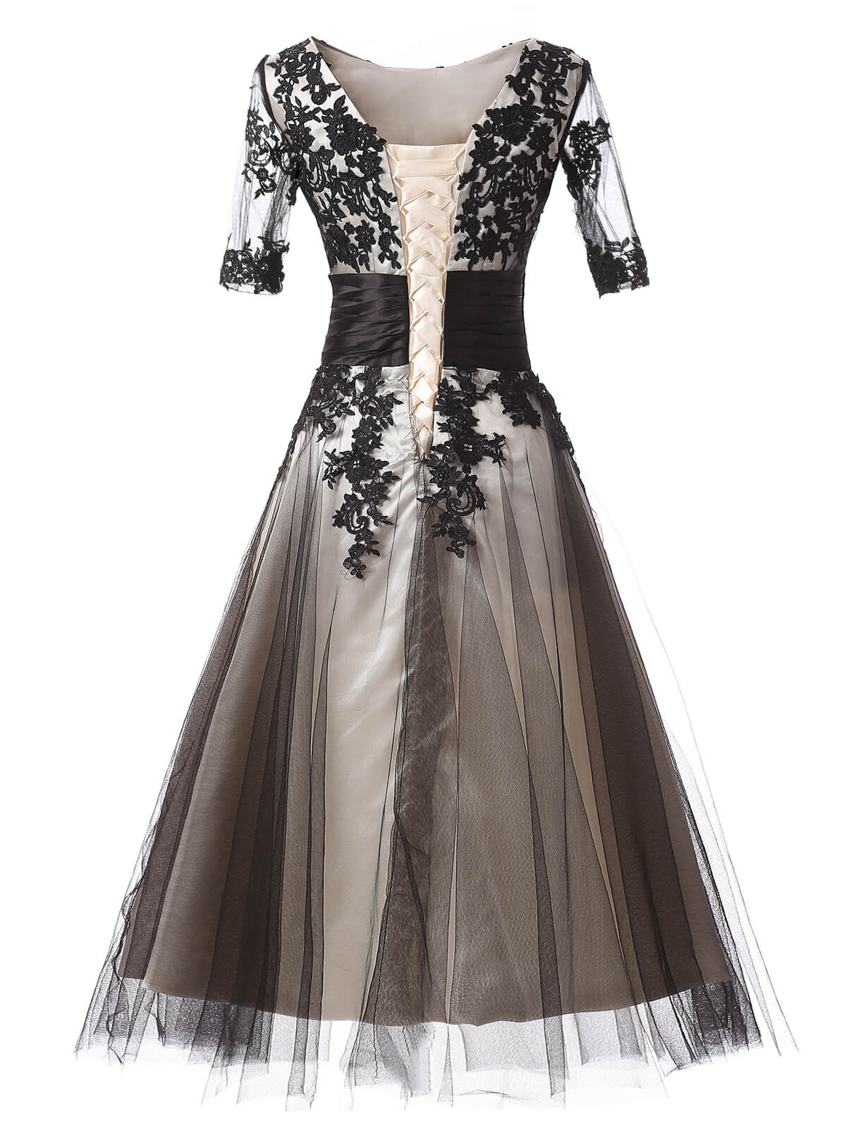 SCHWARZ 1950ER SPITZE HOHE TAILLE KLEID - Image 3