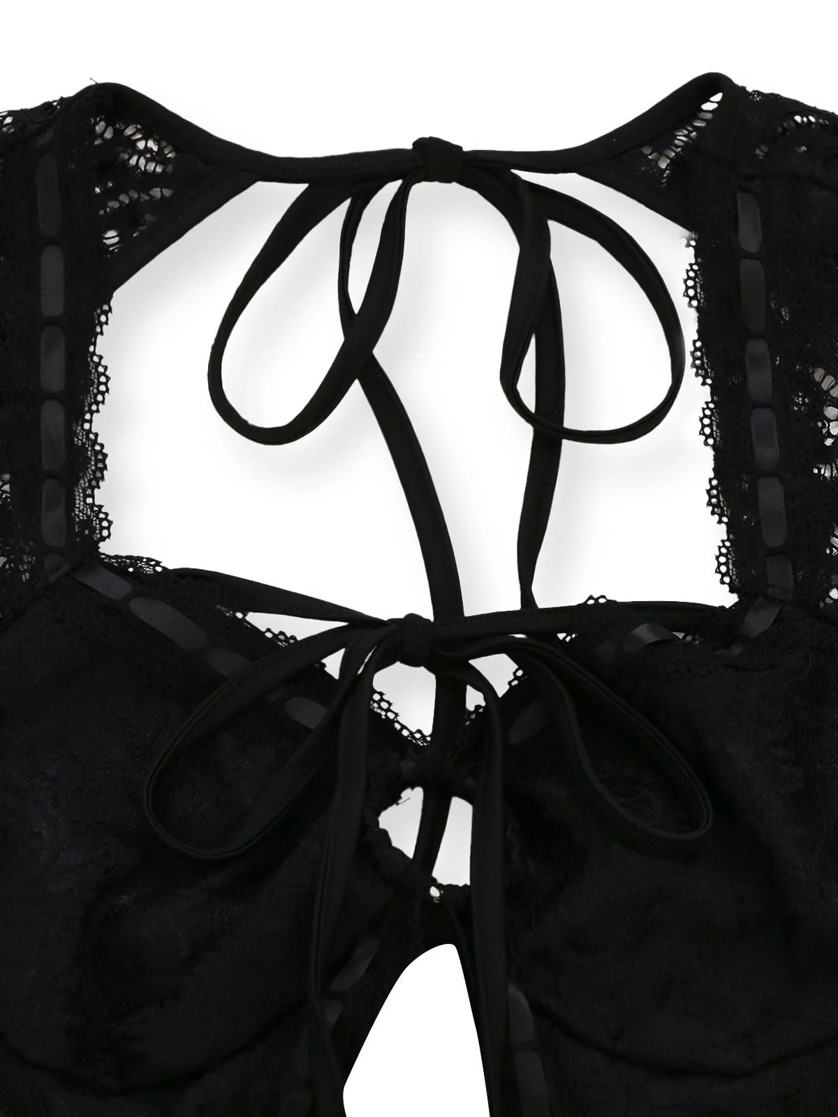 Schwarz 1950er Spitze Langärmel Cutout Bodysuit Romper - Image 4