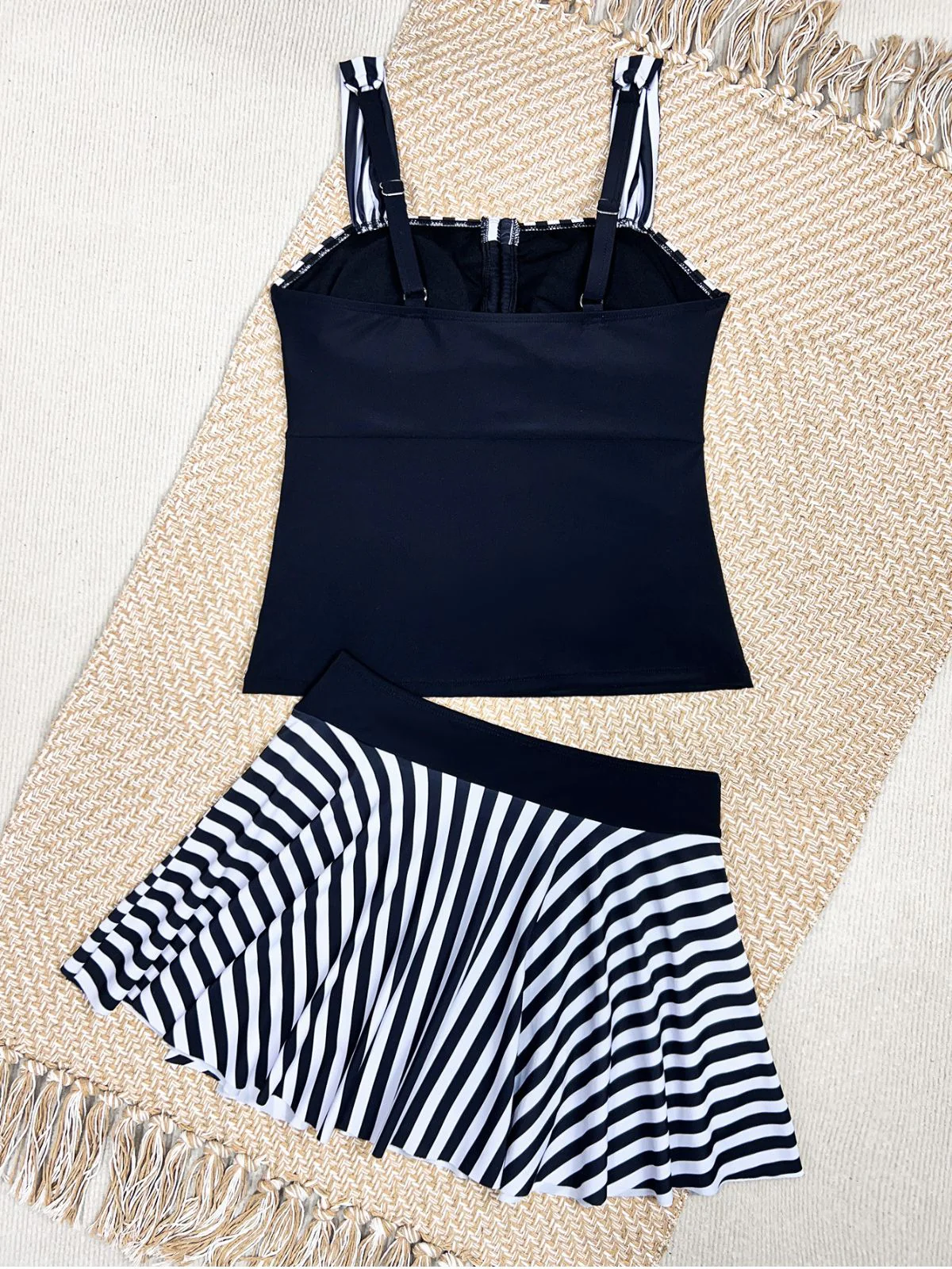 Schwarz 1950er Streifen Farbblock Gerafft Tankini Set - Image 6