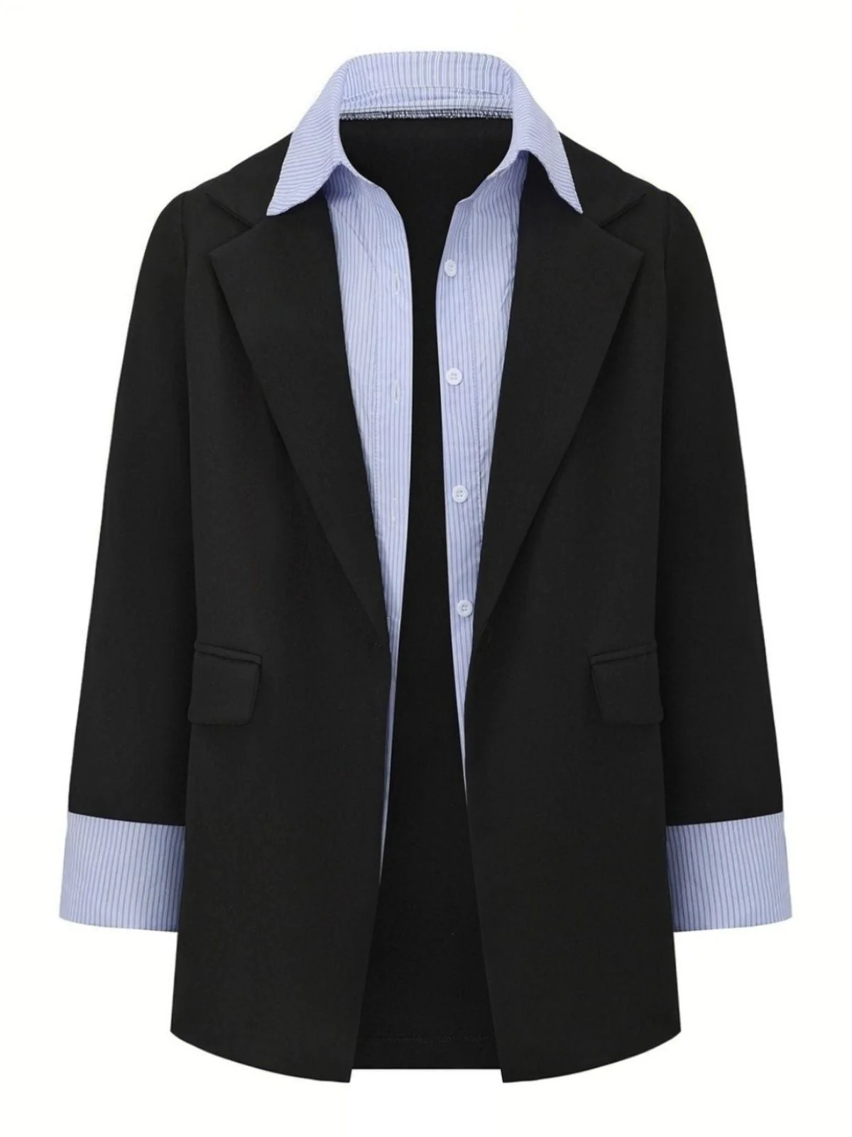 Schwarz 1950er Streifen Revers Kunst Zweiteilig Blazer - Image 2