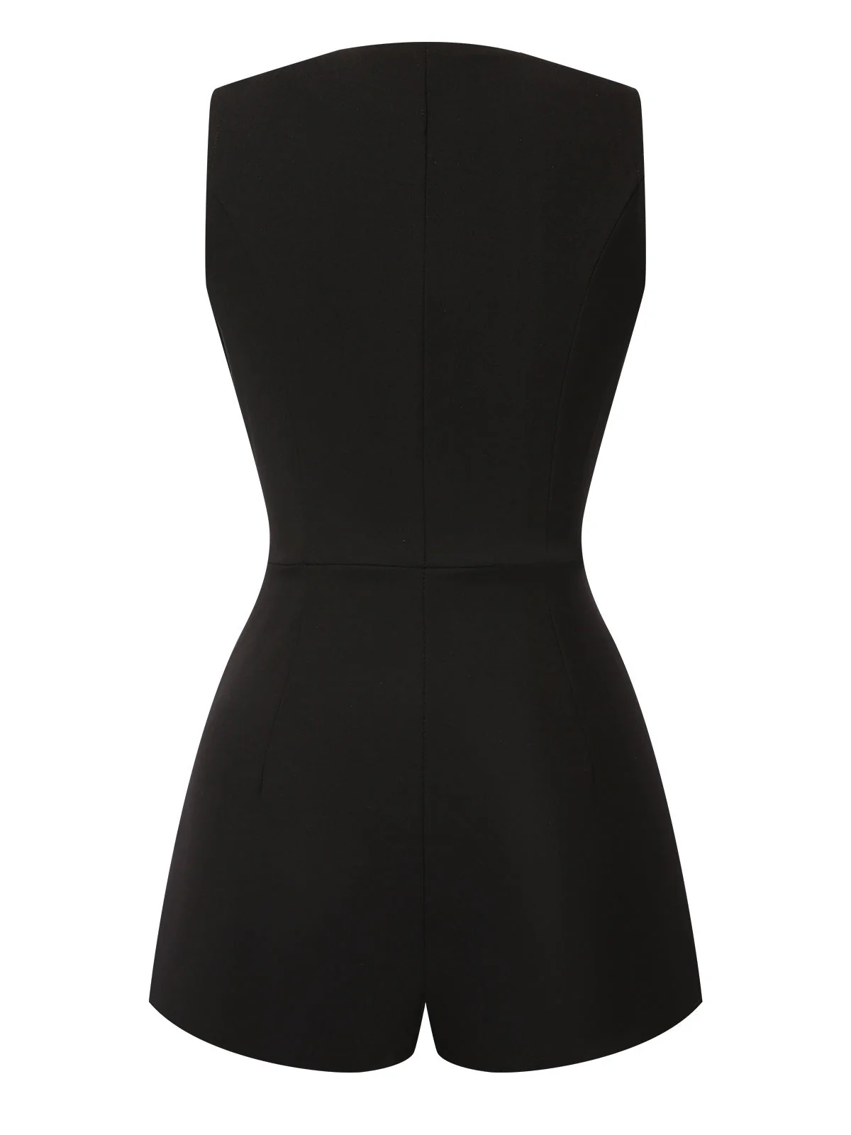 Schwarz 1950er Surplice V-Ausschnitt Ärmellos Romper - Image 2