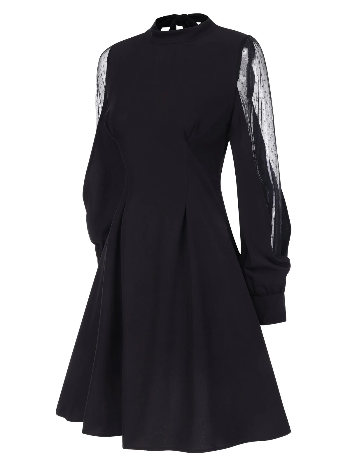 Schwarz 1950er Transparente Patchwork Ärmel Kleid - Image 3
