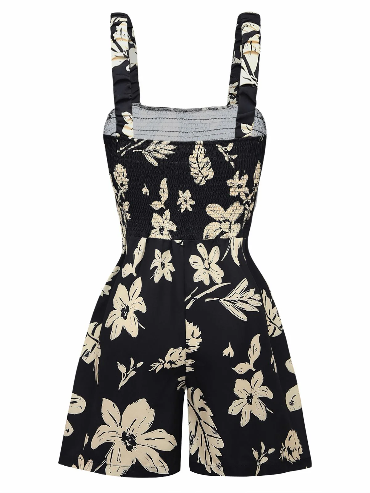 Schwarz 1950er Tropisch Botanisch Eckiger Ausschnitt Romper - Image 3