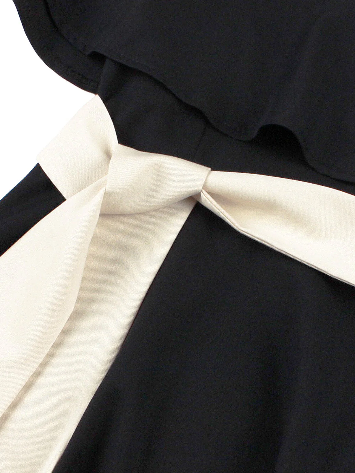 Schwarz 1950er V-Ausschnitt Cape-Kragen Gürtel Kleid - Image 3