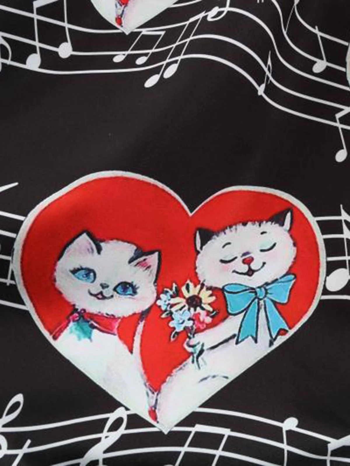Schwarz 1950er Valentinstag Katze & Musiknote Patchwork Kleid - Image 4