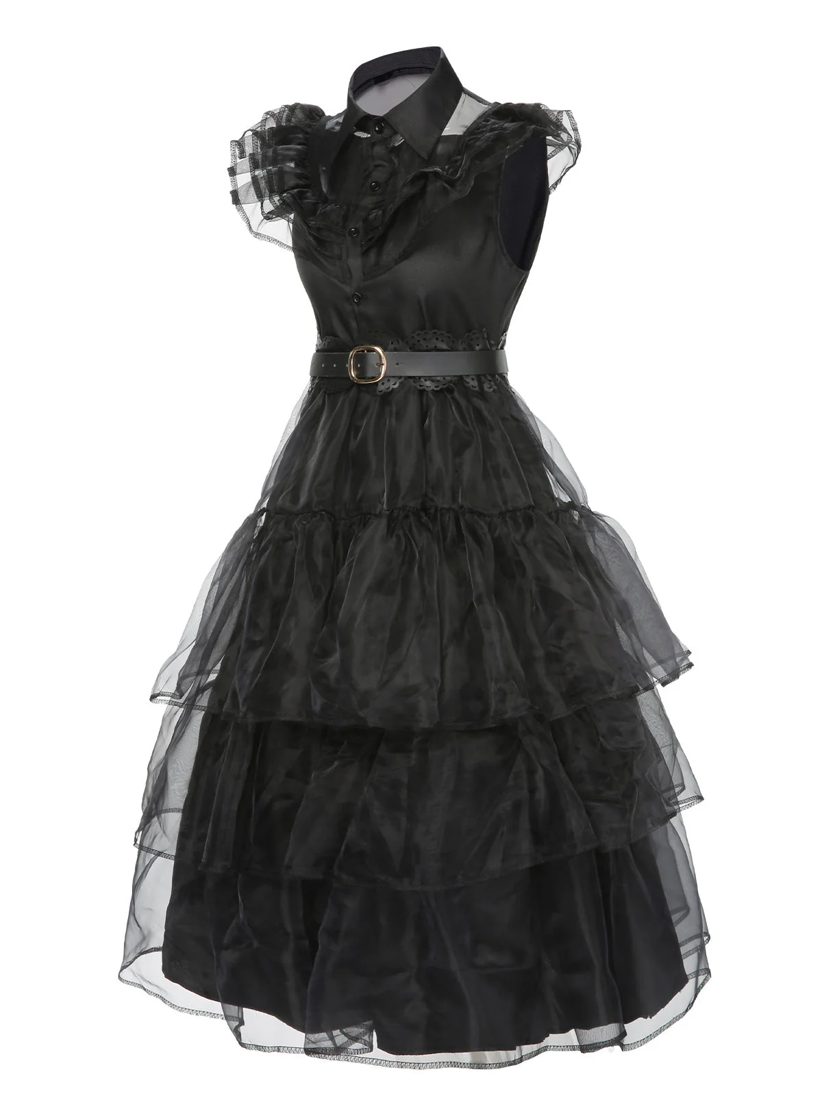Schwarz 1950er Wednesday Kostüm Solide Gothic Spitze Kleid mit Gürtel - Image 2