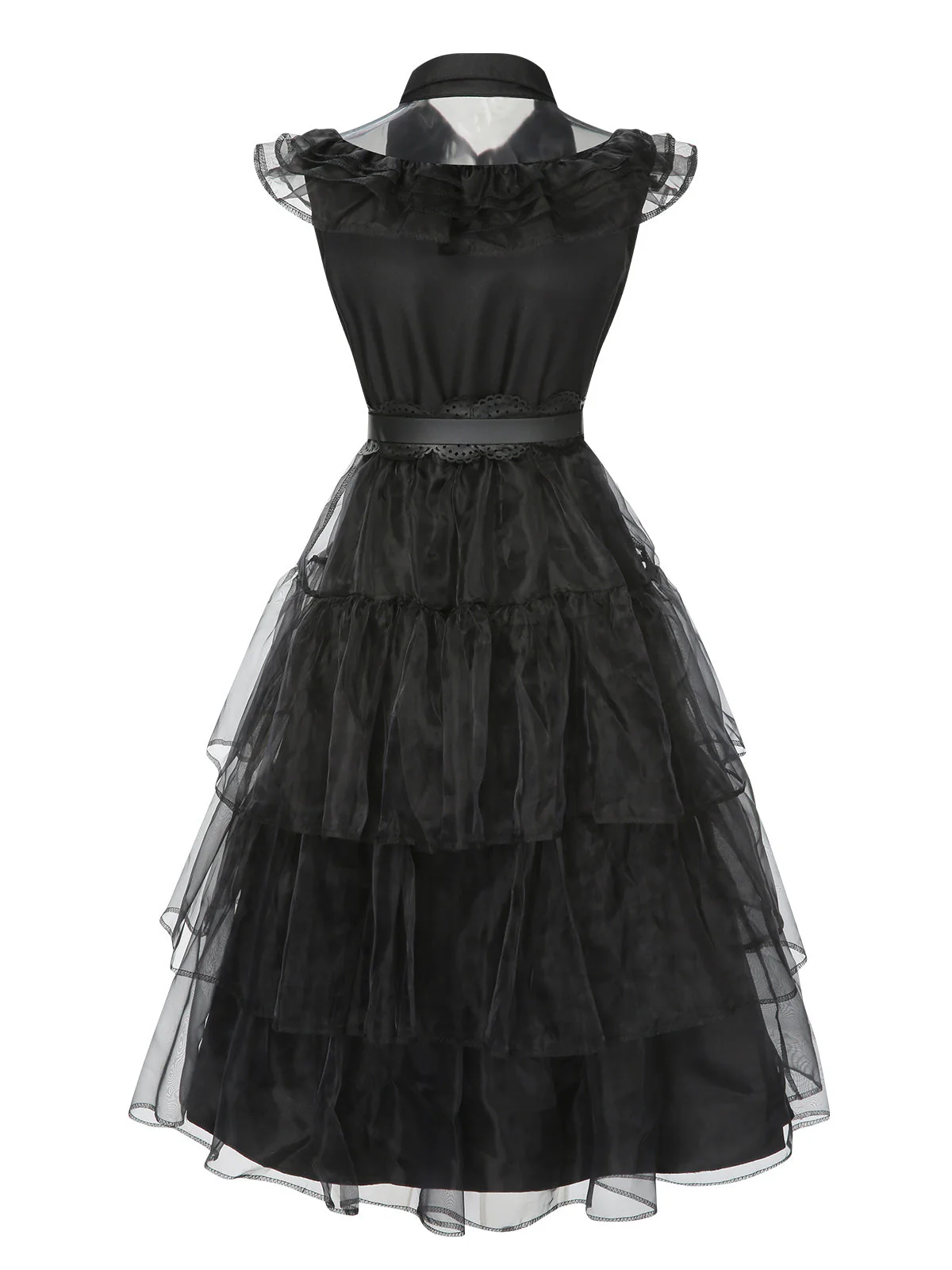 Schwarz 1950er Wednesday Kostüm Solide Gothic Spitze Kleid mit Gürtel - Image 3