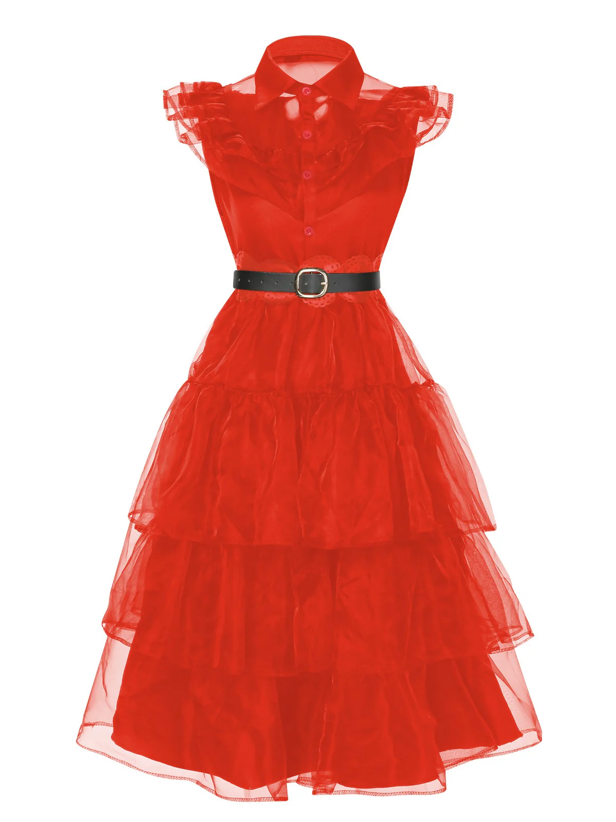 Schwarz 1950er Wednesday Kostüm Solide Gothic Spitze Kleid mit Gürtel - Image 5