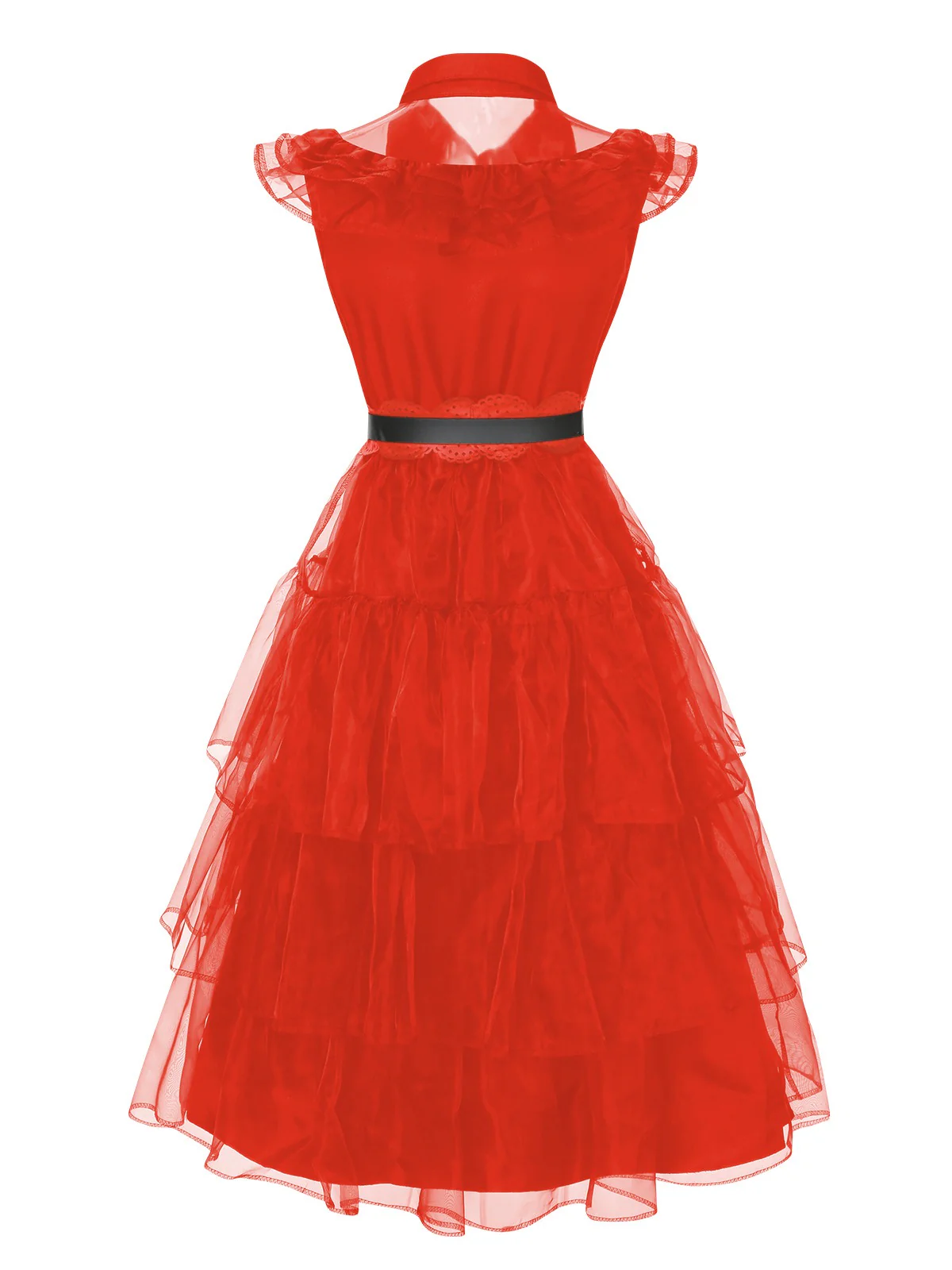 Schwarz 1950er Wednesday Kostüm Solide Gothic Spitze Kleid mit Gürtel - Image 7