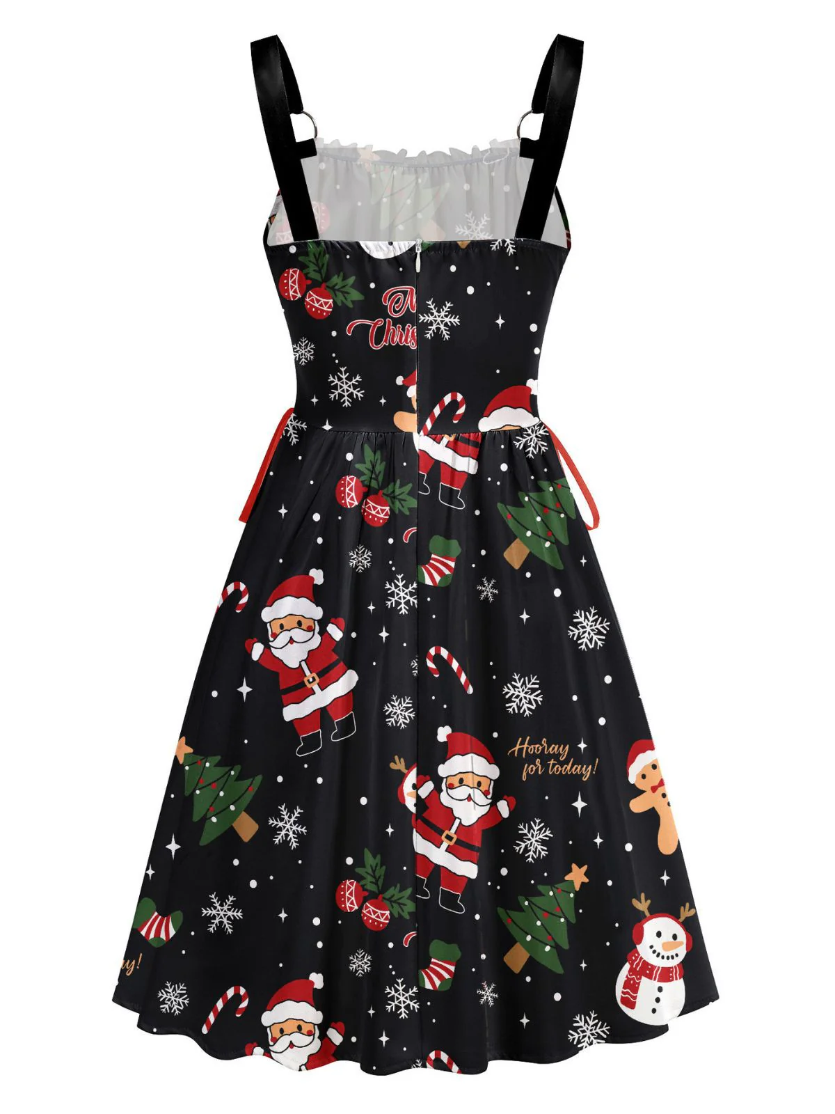 Schwarz 1950er Weihnachten Breite Träger Schnürung Kleid - Image 3