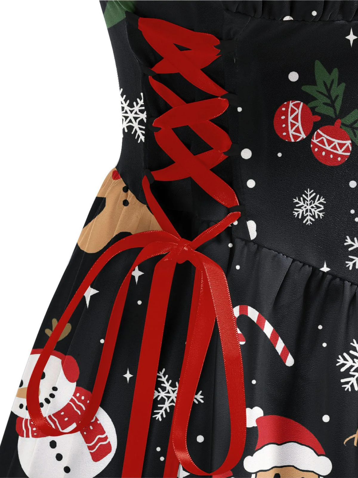 Schwarz 1950er Weihnachten Breite Träger Schnürung Kleid - Image 5