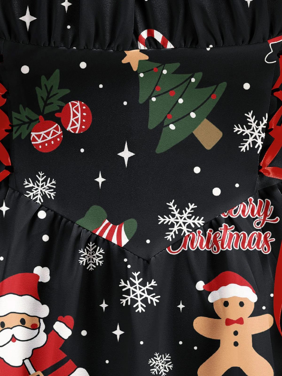 Schwarz 1950er Weihnachten Breite Träger Schnürung Kleid - Image 6