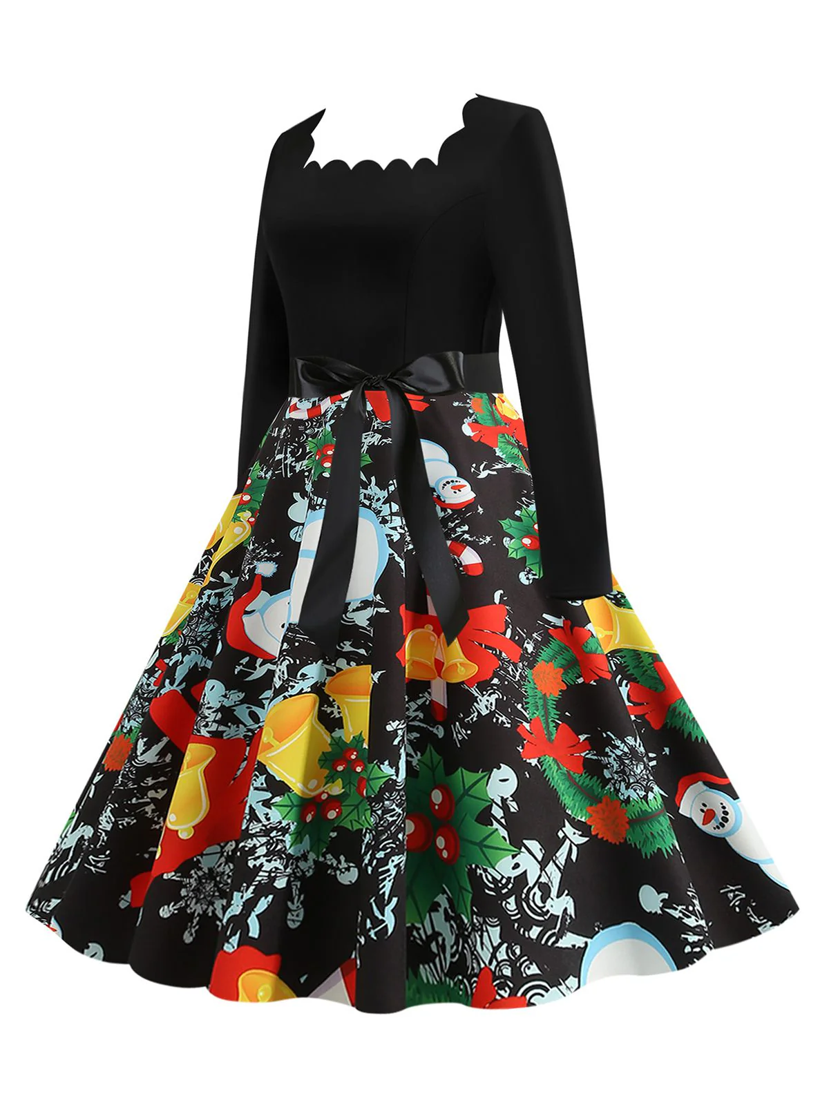 Schwarz 1950er Weihnachten Gürtel Kleid - Image 2