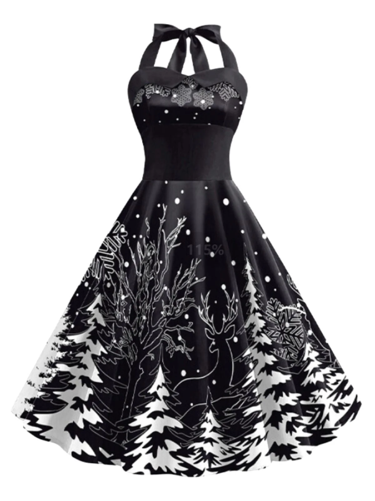 Schwarz 1950er Weihnachten Halter Swing Kleid