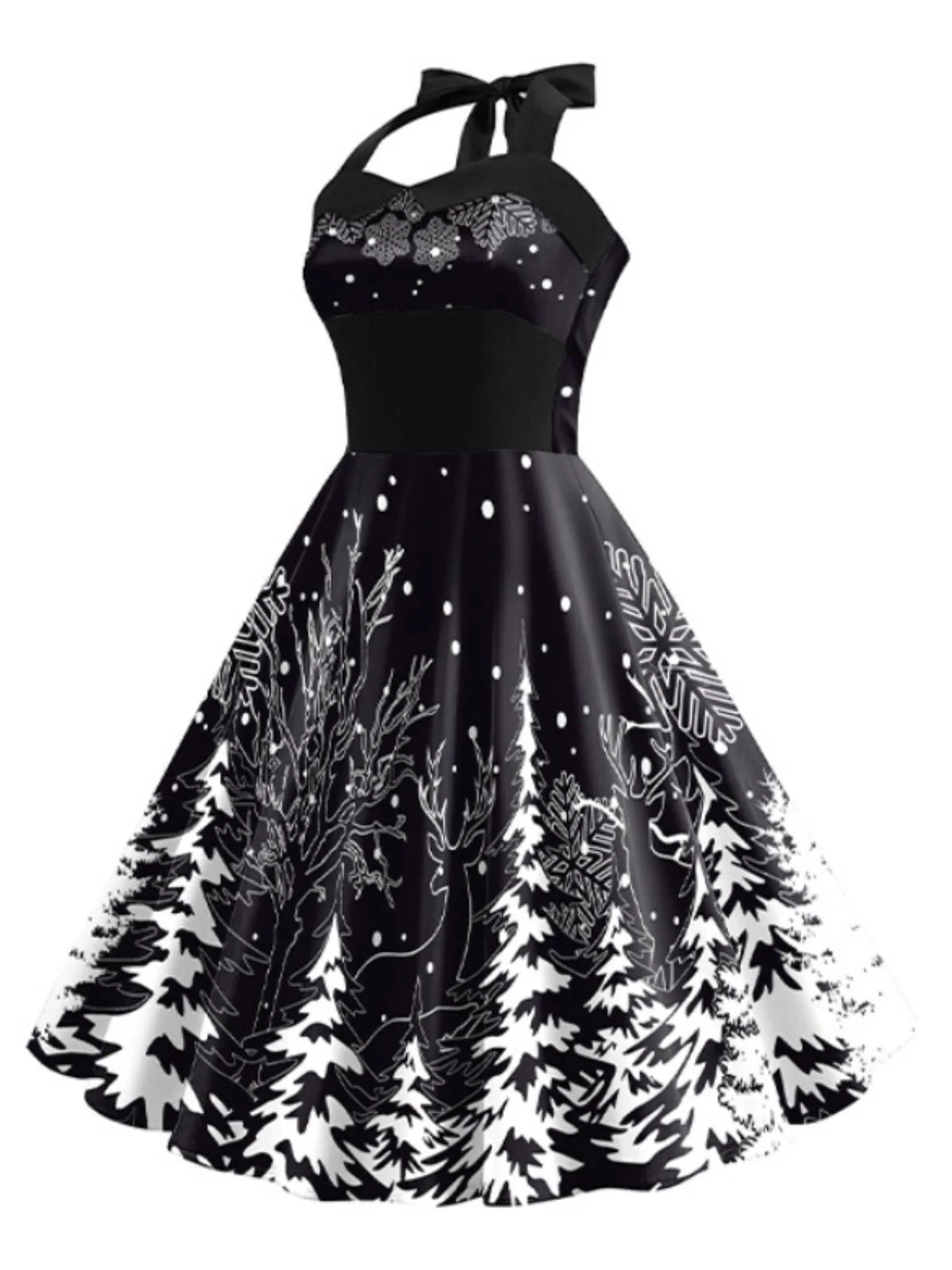 Schwarz 1950er Weihnachten Halter Swing Kleid - Image 2