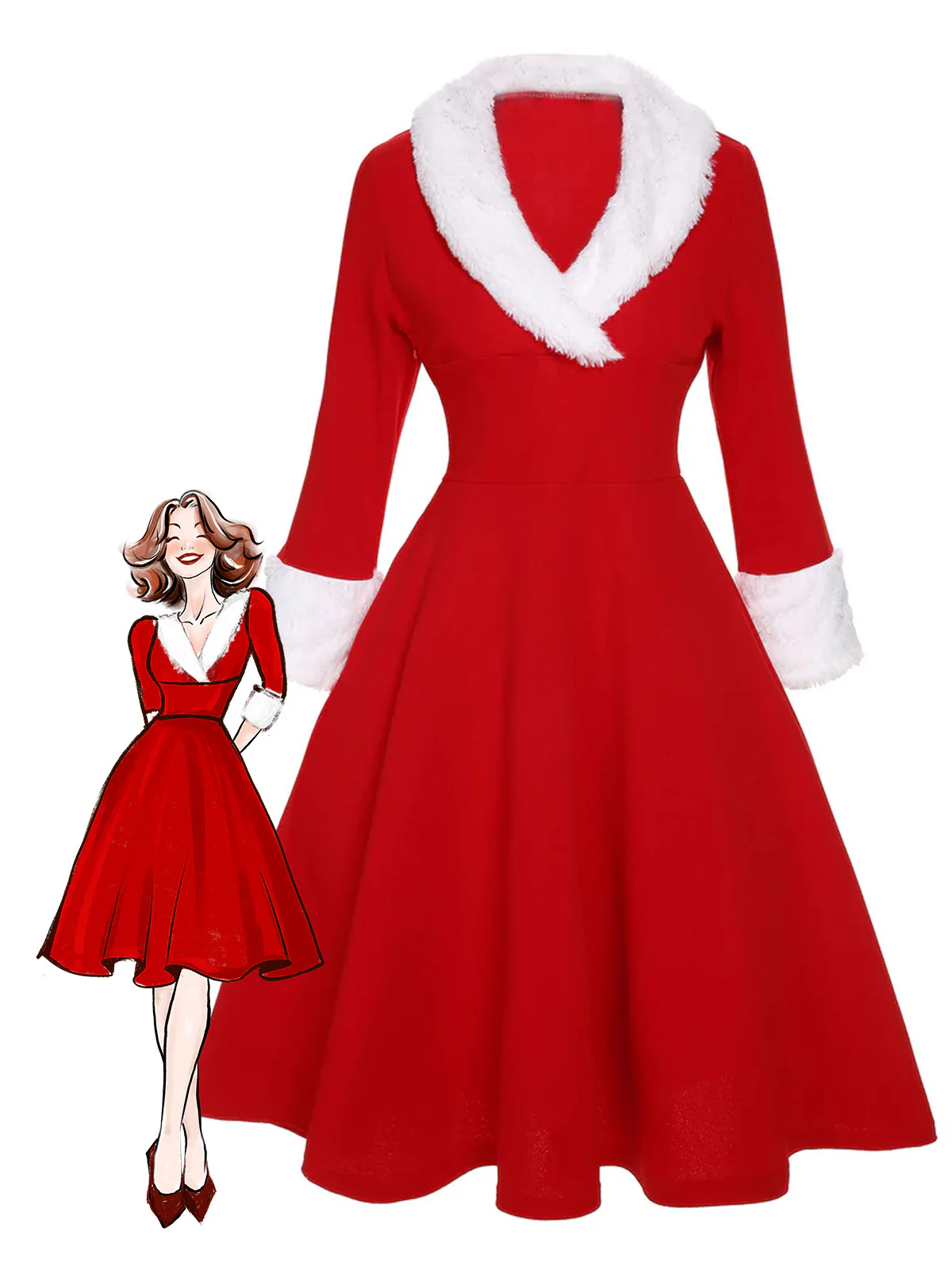 Grün 1950er Weihnachten Patchwork Kleid - Image 3