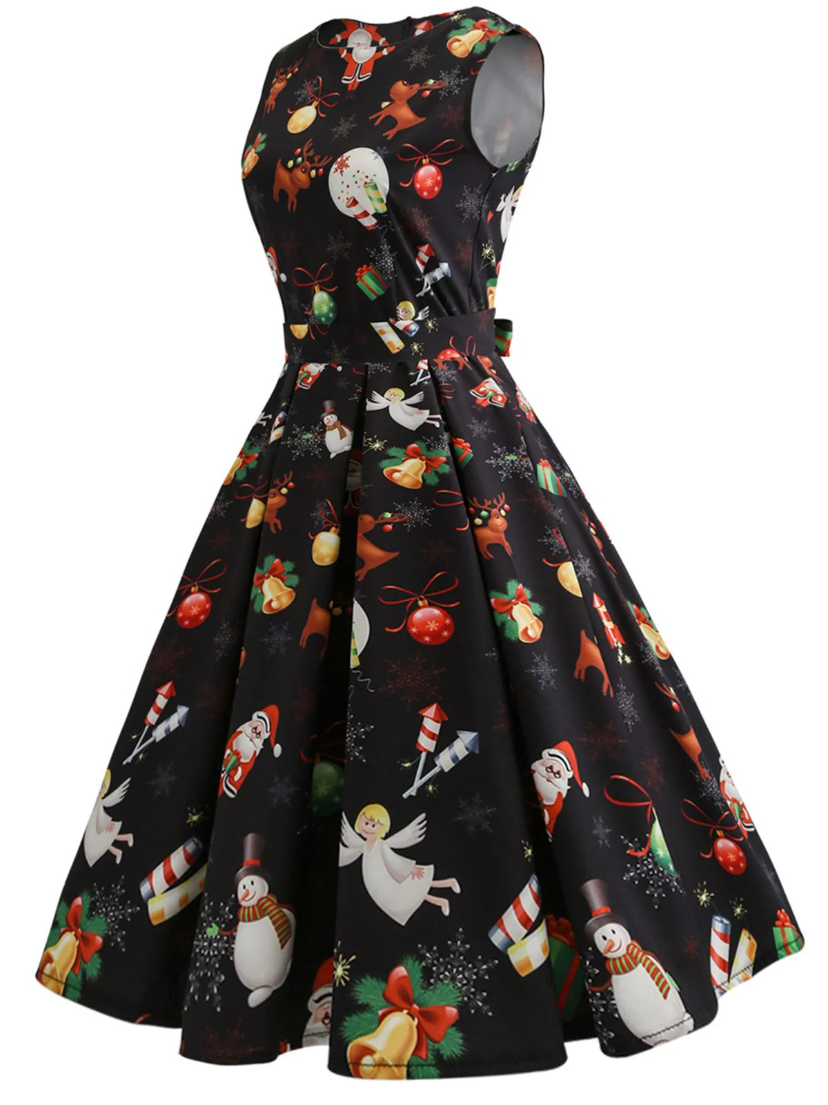 Schwarz 1950er Weihnachten Patchwork Kleid - Image 2
