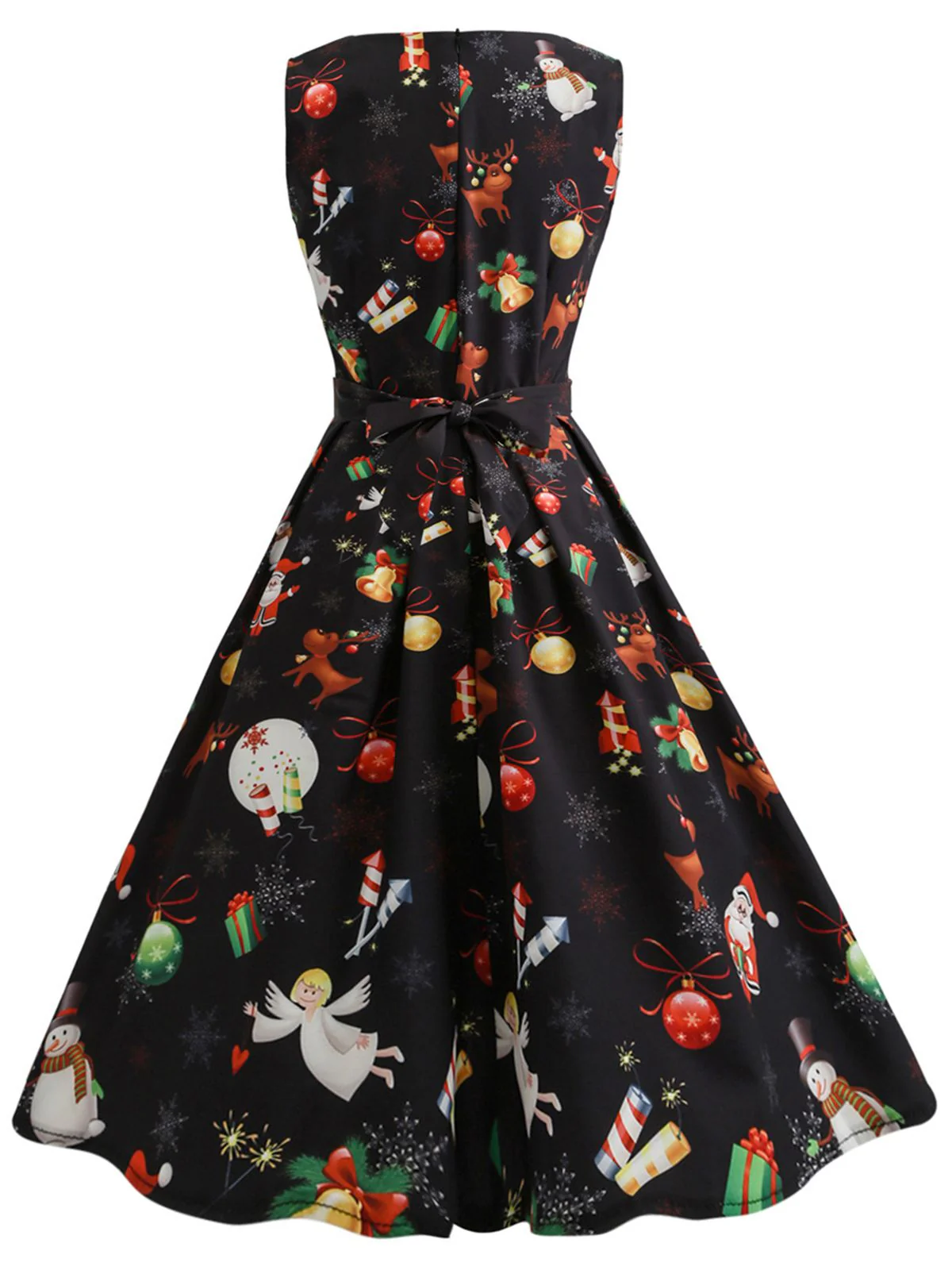 Schwarz 1950er Weihnachten Patchwork Kleid - Image 3