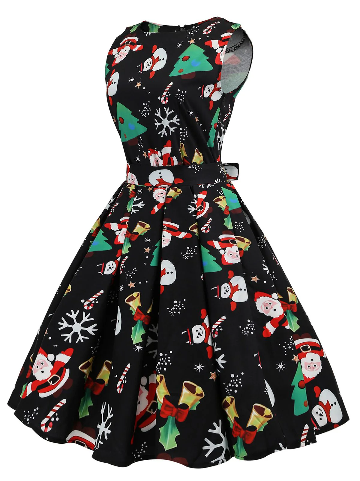 Schwarz 1950er Weihnachten Santa Claus Süßigkeiten Kleid - Image 2