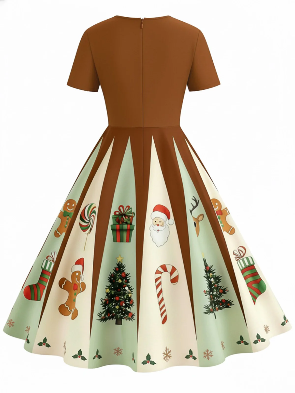 Braun 1950er Weihnachten Lebkuchen Swing Kleid - Image 4