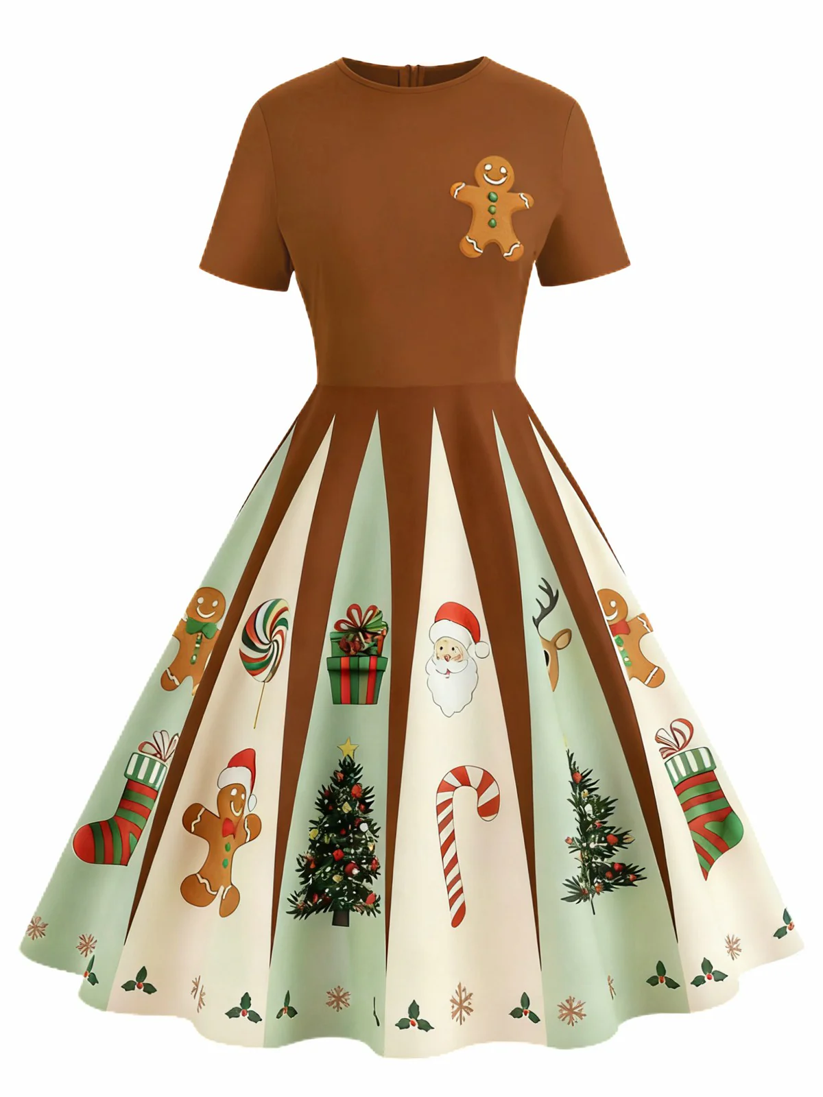 Braun 1950er Weihnachten Lebkuchen Swing Kleid - Image 2