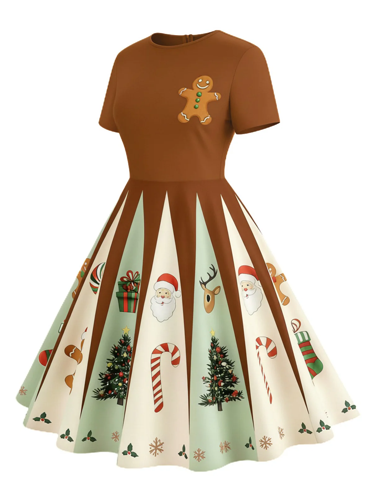 Braun 1950er Weihnachten Lebkuchen Swing Kleid - Image 3